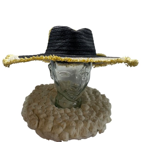 Black Painted Wide Brim Straw Hat main image 5